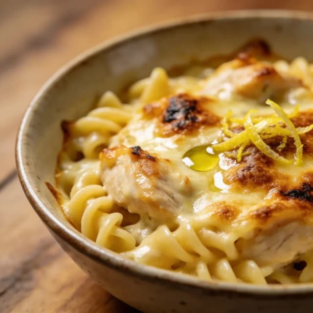 creamy lemon chicken pasta bake
